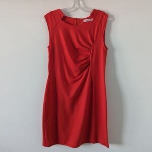ANGVNS Elegant Coral Draped Knee-Length Dress - Size XLarge Bodycon